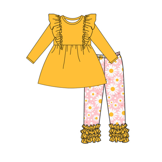 9.24 custom each style moq 5eta 4-6week baby girls clothes yellow leopard long sleeve pants sets