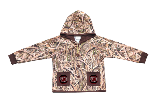 Custom moq 5 mix size milk silk baby boys clothes team summer camouflage button hooded long sleeve top-25.11.25