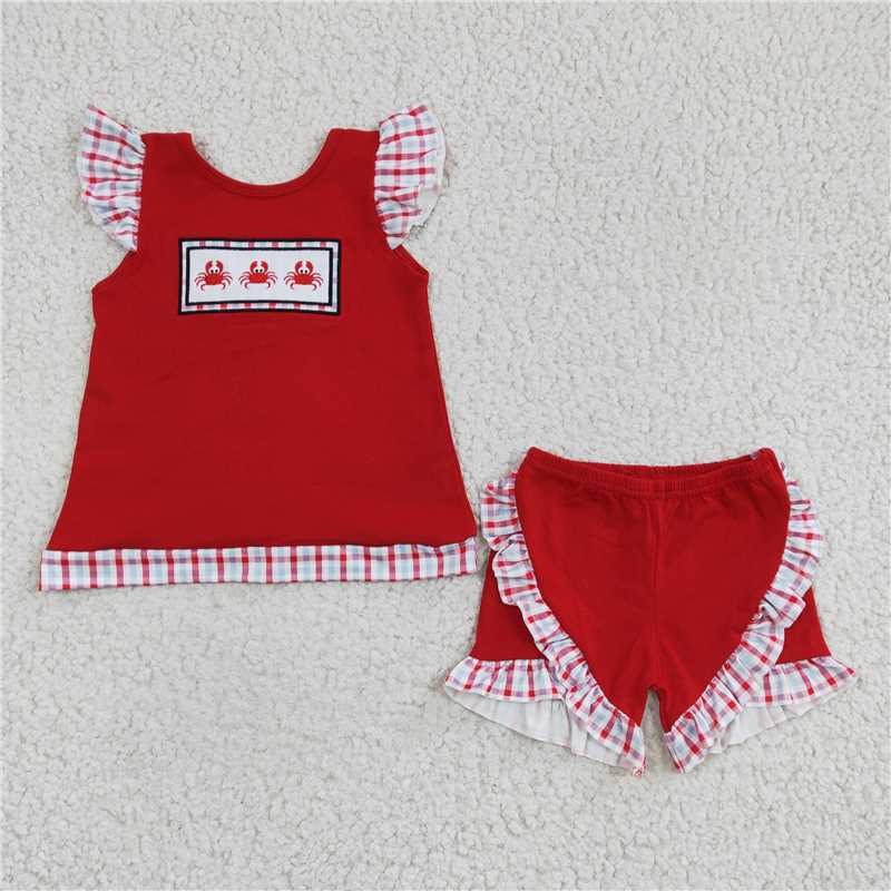 Baby Girls Sibling Crab Print Big Red Sibling Set