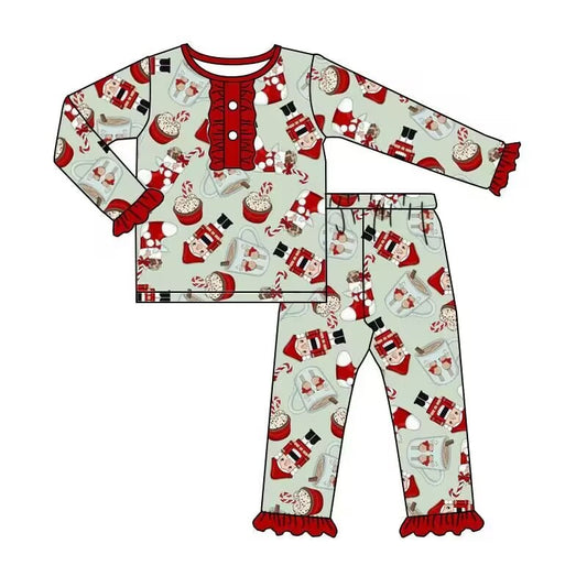 custom moq 5 eta 5-6weeks girls Christmas Santa red long sleeve top and pants set girls custom