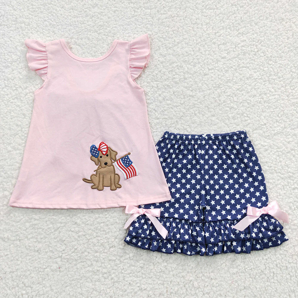 Baby Girls Boys 4th Of July Dog Sibling Summer Shorts Sets