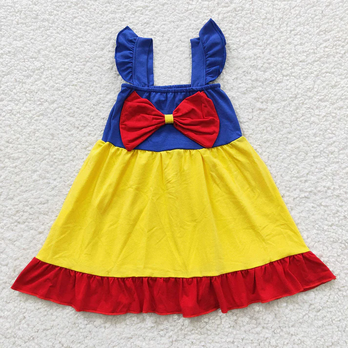 RTS NO MOQ Baby Girls Cartoon Sibling Bow Summer Knee Length Dresses