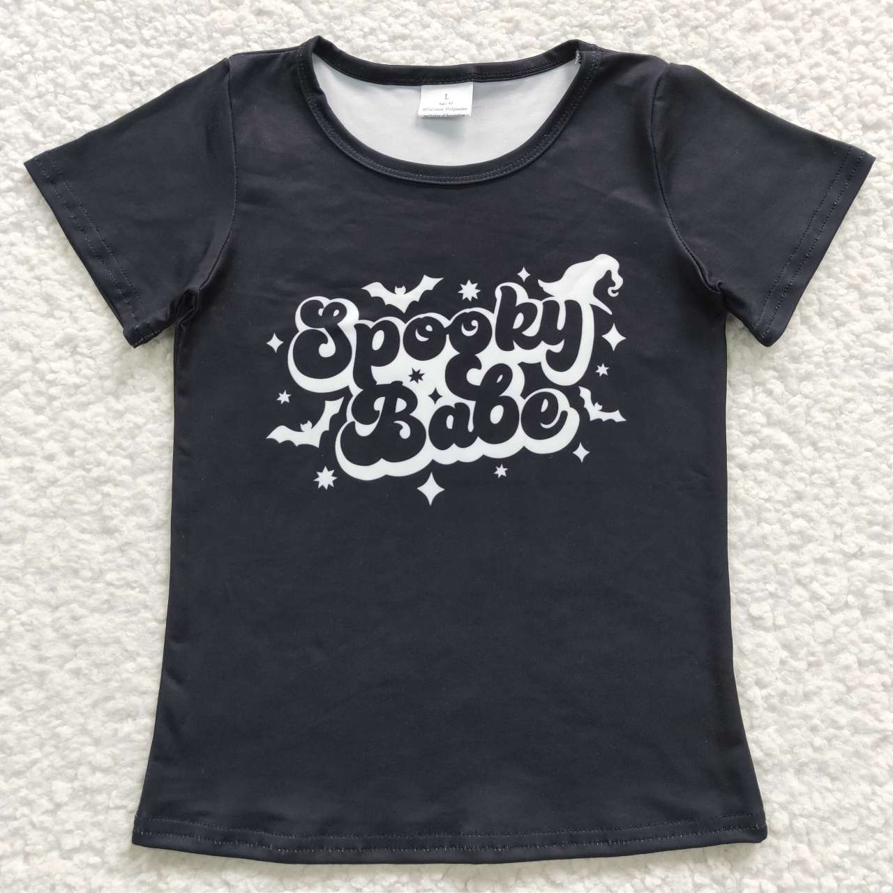 GT0191 spooky babe halloween bat black short sleeve top