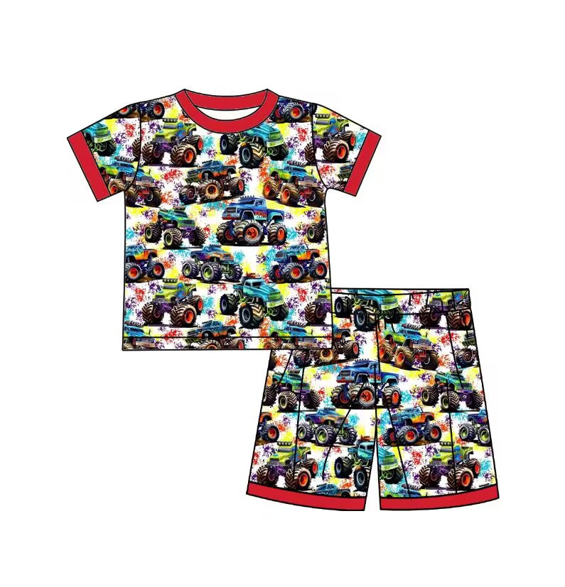 Customized moq 5 mix size eta 4-5week Boys Girls Offroad Truck Game Pajama Set