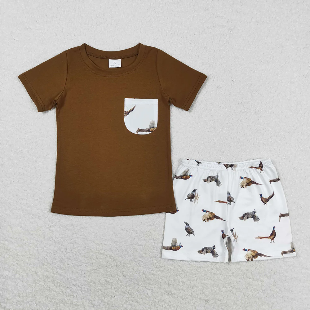 RTS NO MOQ Baby Boys Sibling Brother Wild Chicken Rompers Shorts Clothes Sets