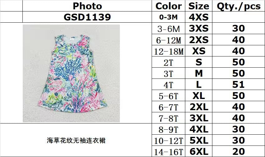 RTS no moq GSD1139 Seaweed pattern sleeveless dress