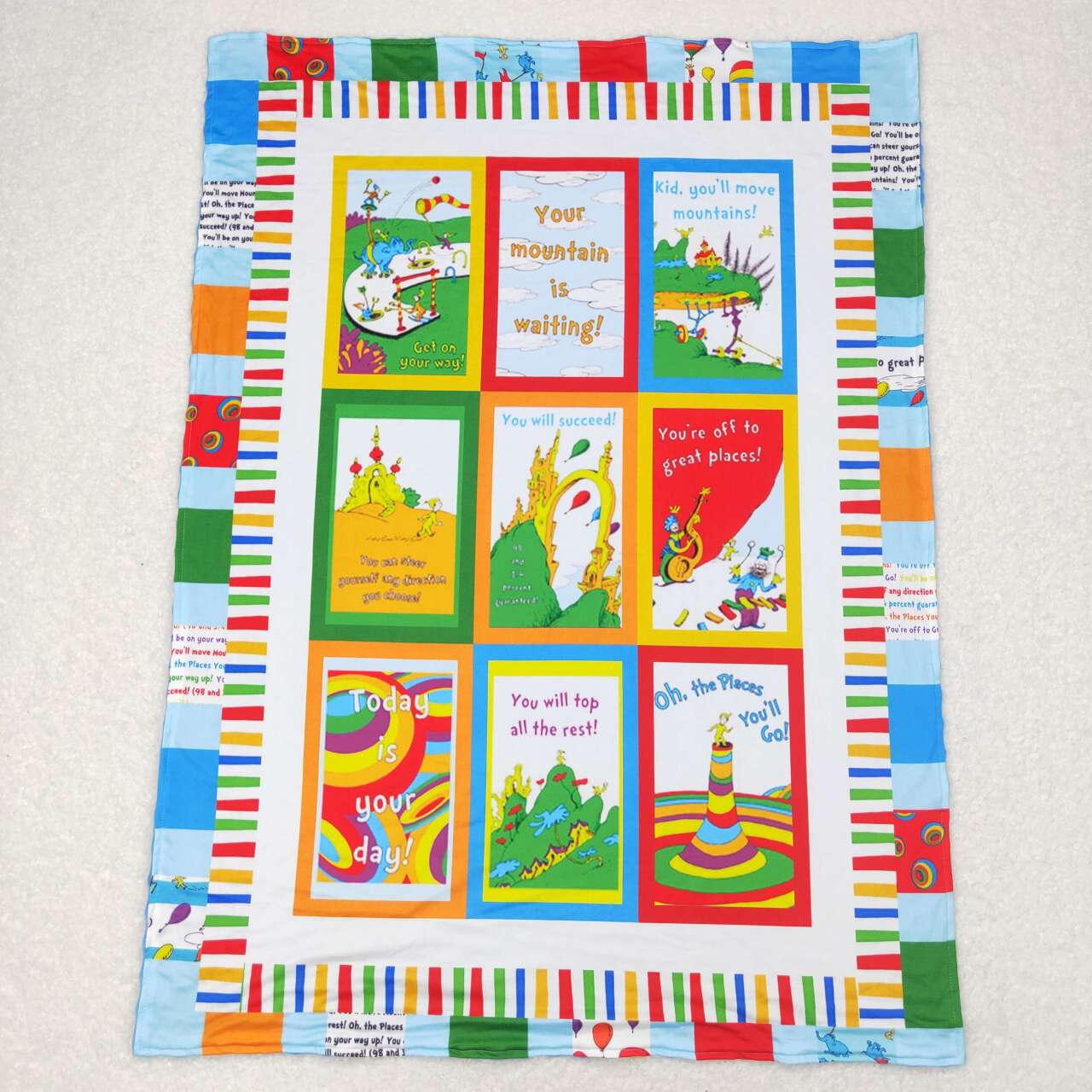 BL0083 dr seuss plaid cartoon blue baby blanket