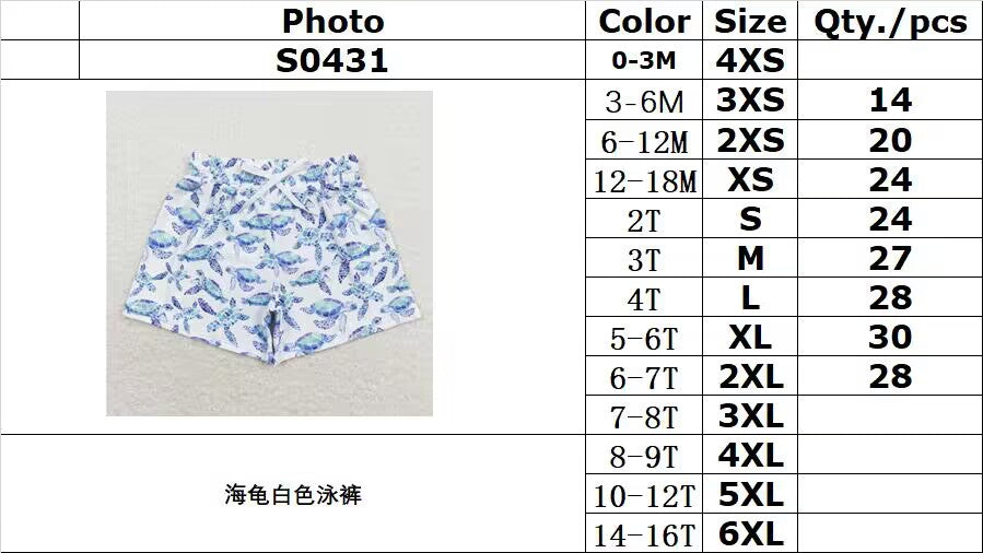 S0431 pre-order baby boy clothes sea turtle boy summer swim shorts 3-6M to 6-7T