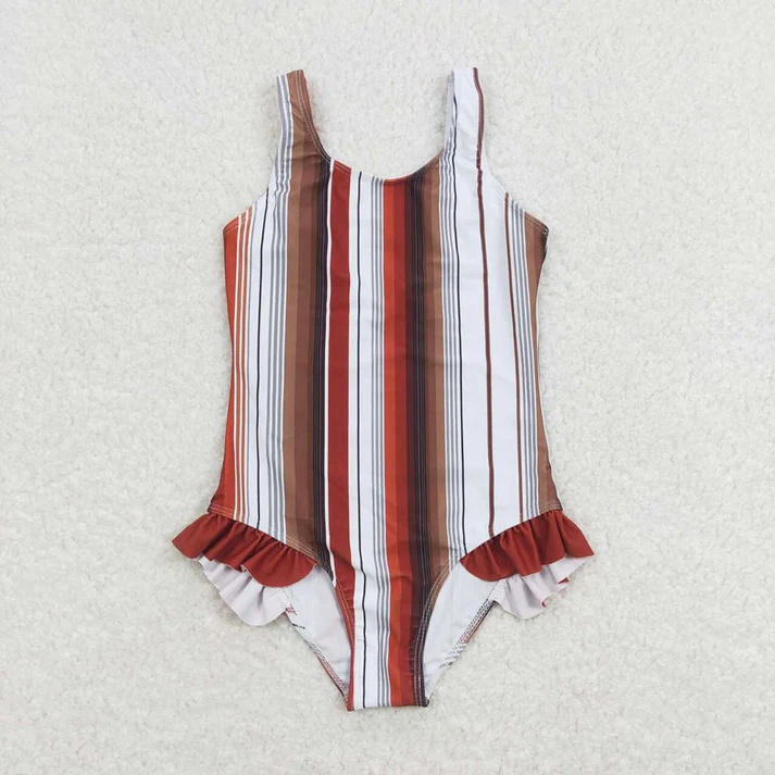RTS Baby Girls Boys Brown Stripes Western Summer Trunk Swimsuits