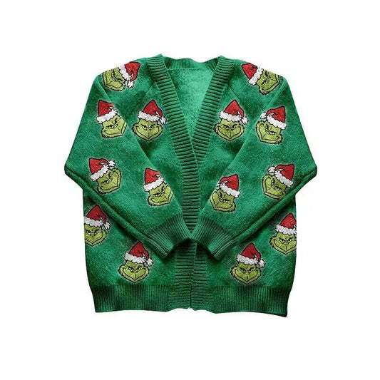 GT0371 grinch cartoon Christmas green long-sleeved sweater cardigan