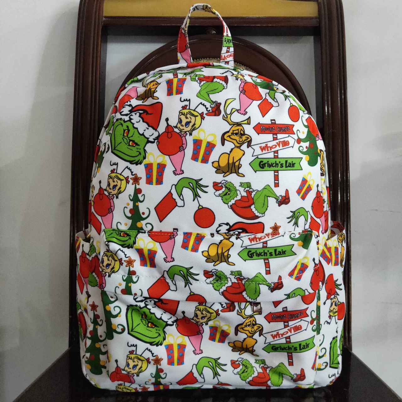 BA0138 Cartoon grinch white backpack