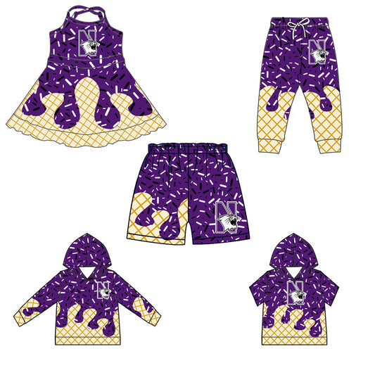 Custom summer teams baby girls clothes team purple hooded long sleeve tops and short sleeve top and dress and pants and shorts-25.5.30
