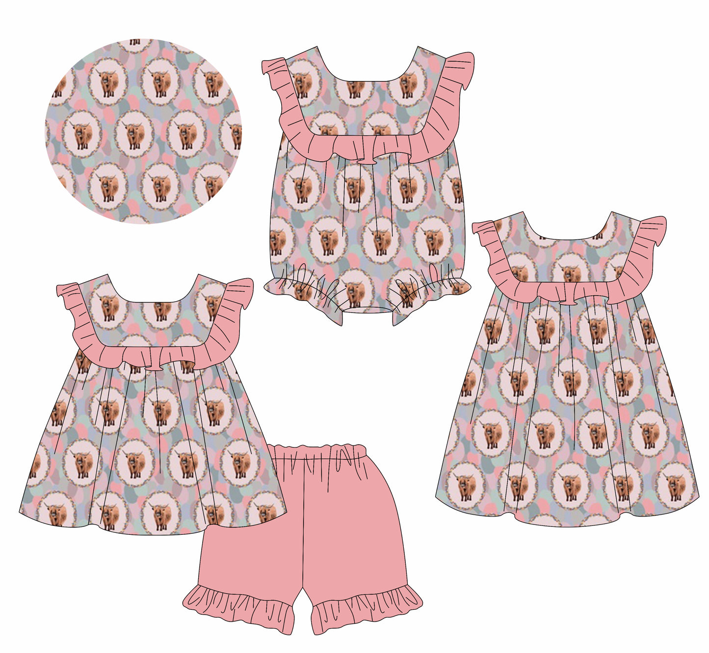 2.13 custom each style moq 5eta 4-6week Sibling Sisters alpine baby girl short sleeve shorts sets and dress and rompers match family design