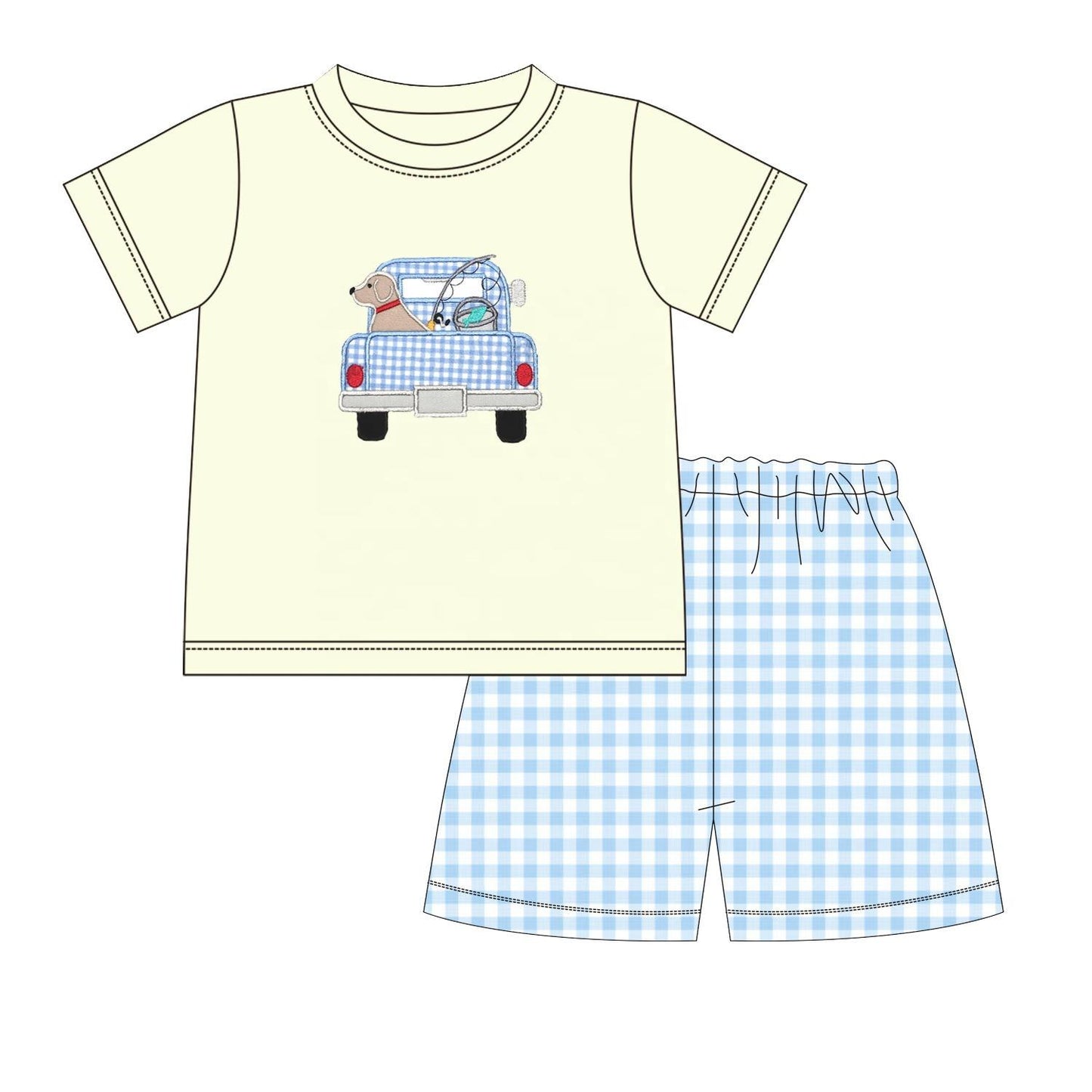 5.10custom each style moq 5eta 4-5week Sibling Sister dog car prints yellow and pink girls and boys outfits match family design