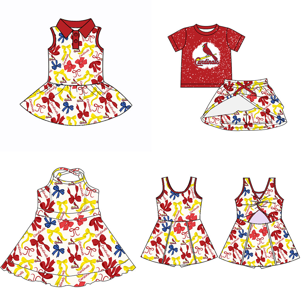 Custom moq 5 mix sizes summer teams baby girls clothes team red short sleeve skirts shorts sets dress 1 and dress 2 and dress 3 and dress 4-25.5.17
