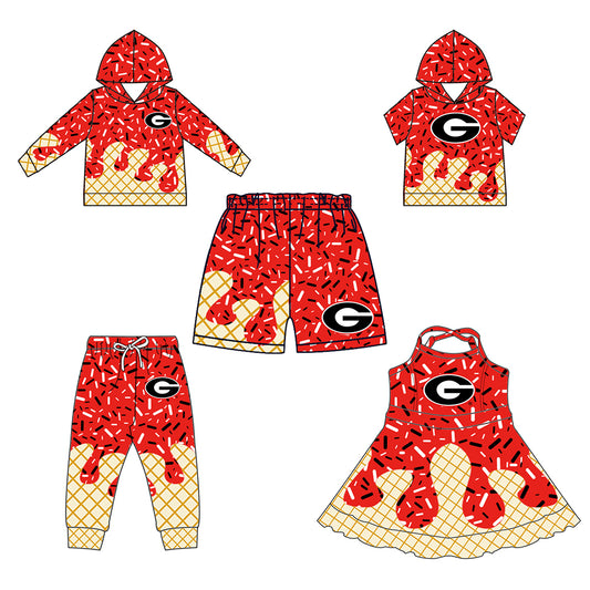 Custom summer teams baby girls clothes team red hooded long sleeve tops and short sleeve top and dress and pants and shorts-25.5.27
