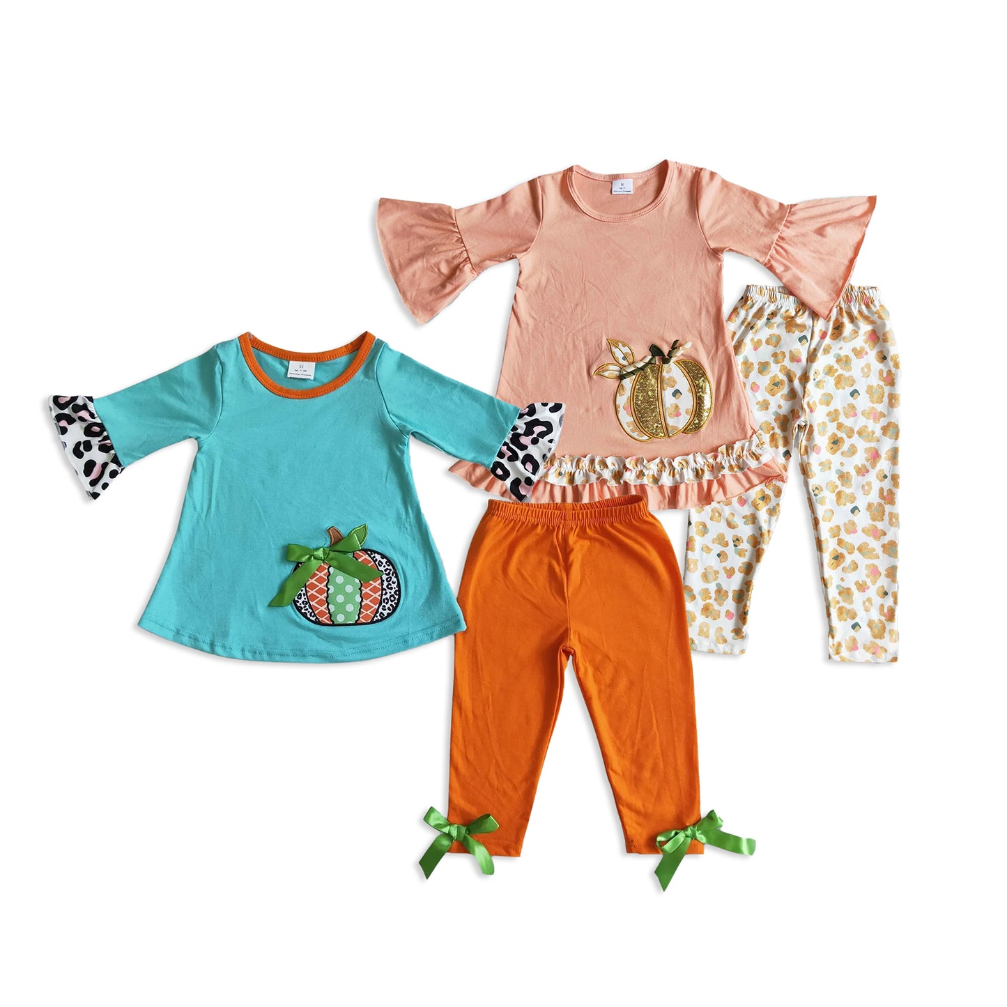 RTS NO MOQ Sibling baby Girls clothes halloween pumpkin long sleeve pants Sets