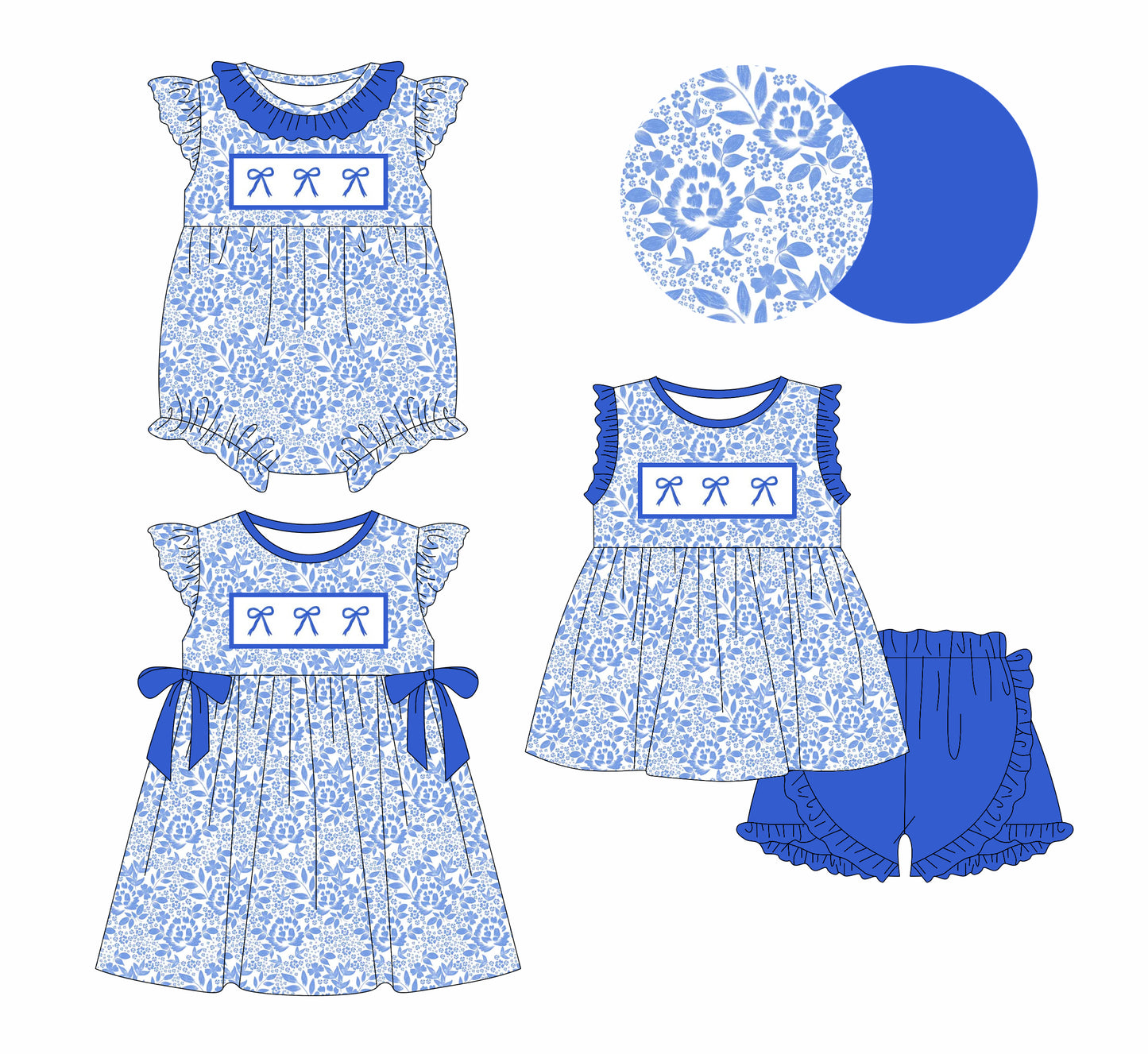 1.23 custom each style moq 5eta 4-6week Sibling Sisters bow baby girl short sleeve shorts sets and dress and rompers match family design