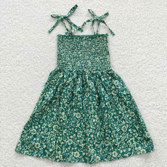 GSD0369 White Floral Green Elastic Dress