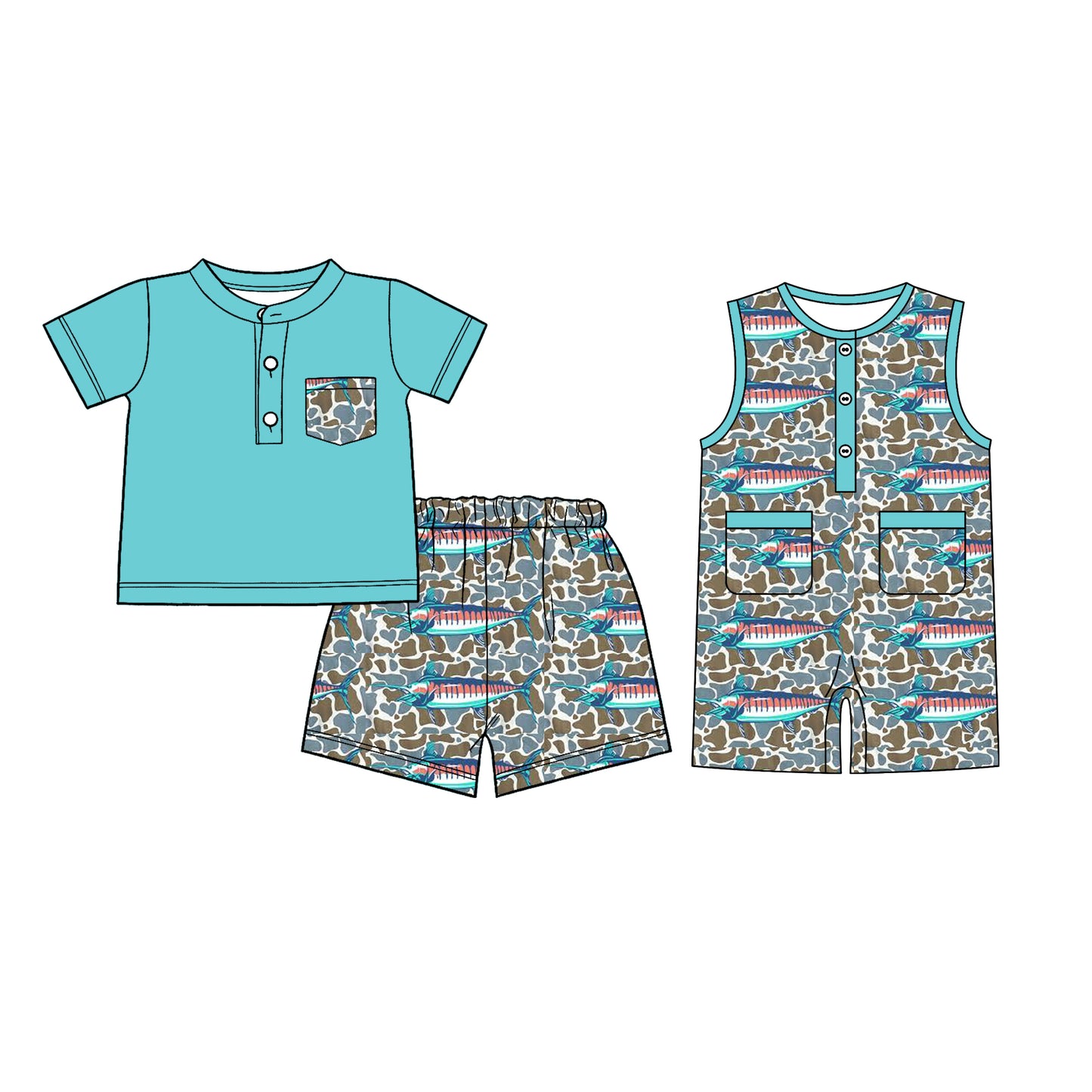 26.1.8 custom each style moq 5 eta 6-8week Sibling Sister camouflage baby boy short sleeve shorts sets and romper match design