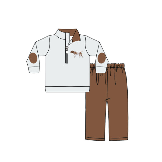 9.25 custom each style moq 5eta 4-6week baby boys clothes dog brown long sleeve pants sets