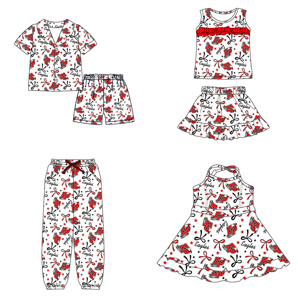 Custom moq 5 mix sizes summer teams baby girls clothes team red short sleeve shorts sets dress kids pants-25.5.12