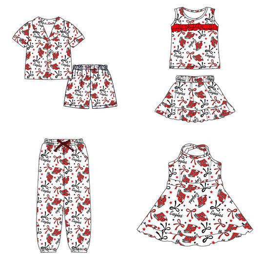 Custom moq 5 mix sizes summer teams baby girls clothes team red short sleeve shorts sets dress kids pants-25.5.12
