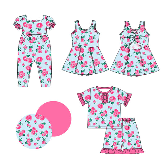 1.2 custom each style moq 5eta 4-6week Sibling Sistes floral baby girl short sleeve shorts sets and dress and rompers match family design