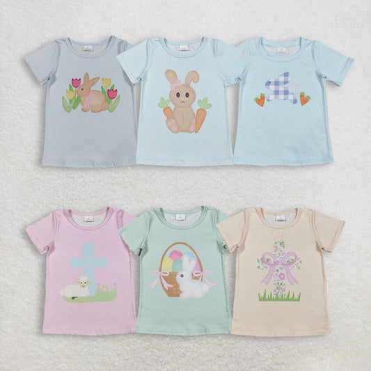 RTS NO MOQ Sibling baby girl boy clothes easter Sheep Cross Pink Short-Sleeve Tops