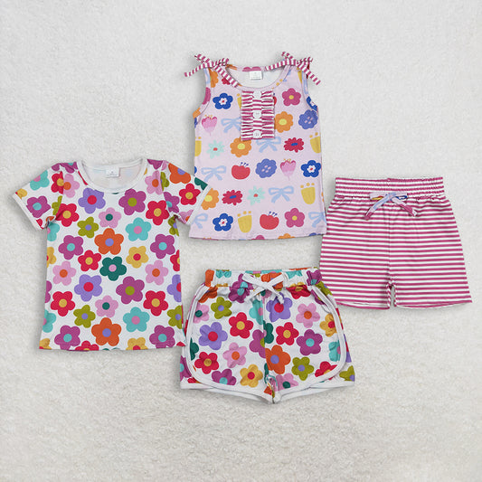 RTS NO MOQ Sibling baby girl clothes floral short-sleeved shorts sets