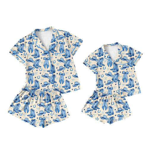 25.11.21 custom each style moq 5 eta 6-8week Sibling Sister boot bow short sleeve shorts sets and adult set match design