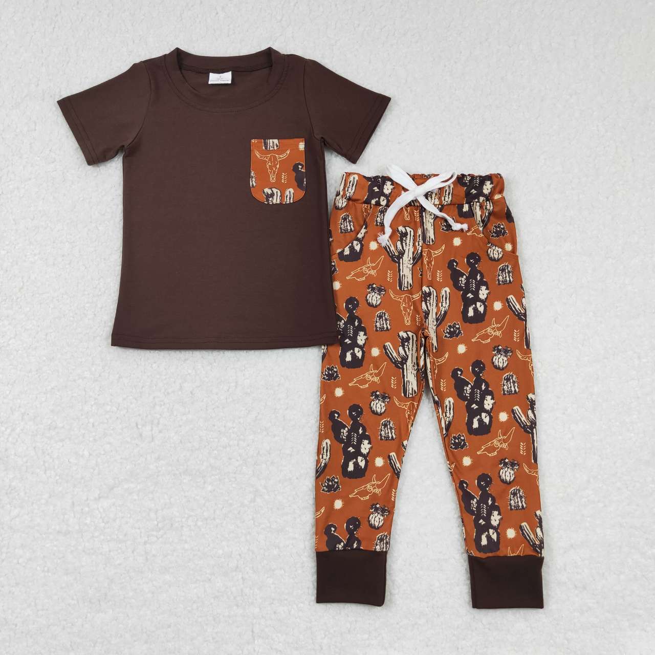 BSPO0165 Alpine Cactus Pocket Short Sleeve Red Brown Pants Suit