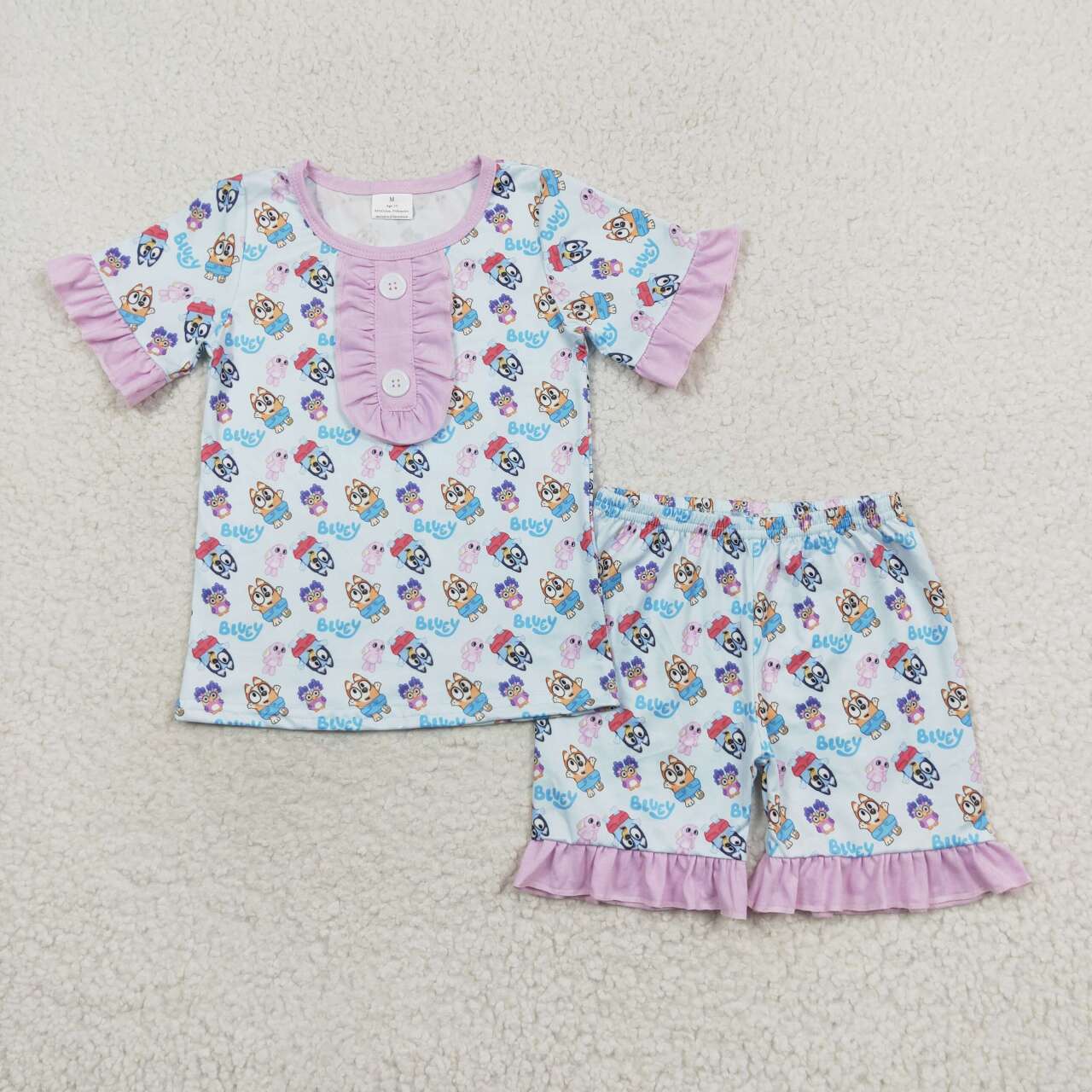 RTS no moqGSSO1363 bluey pink lace light blue short-sleeved shorts pajamas set