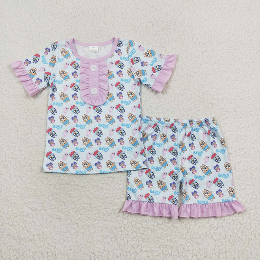 RTS no moqGSSO1363 bluey pink lace light blue short-sleeved shorts pajamas set