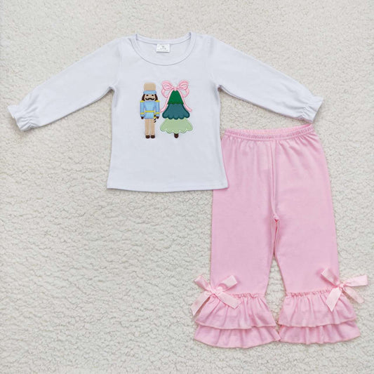 GLP0597 Embroidered King Christmas Tree White Long Sleeve Pink Pants Suit