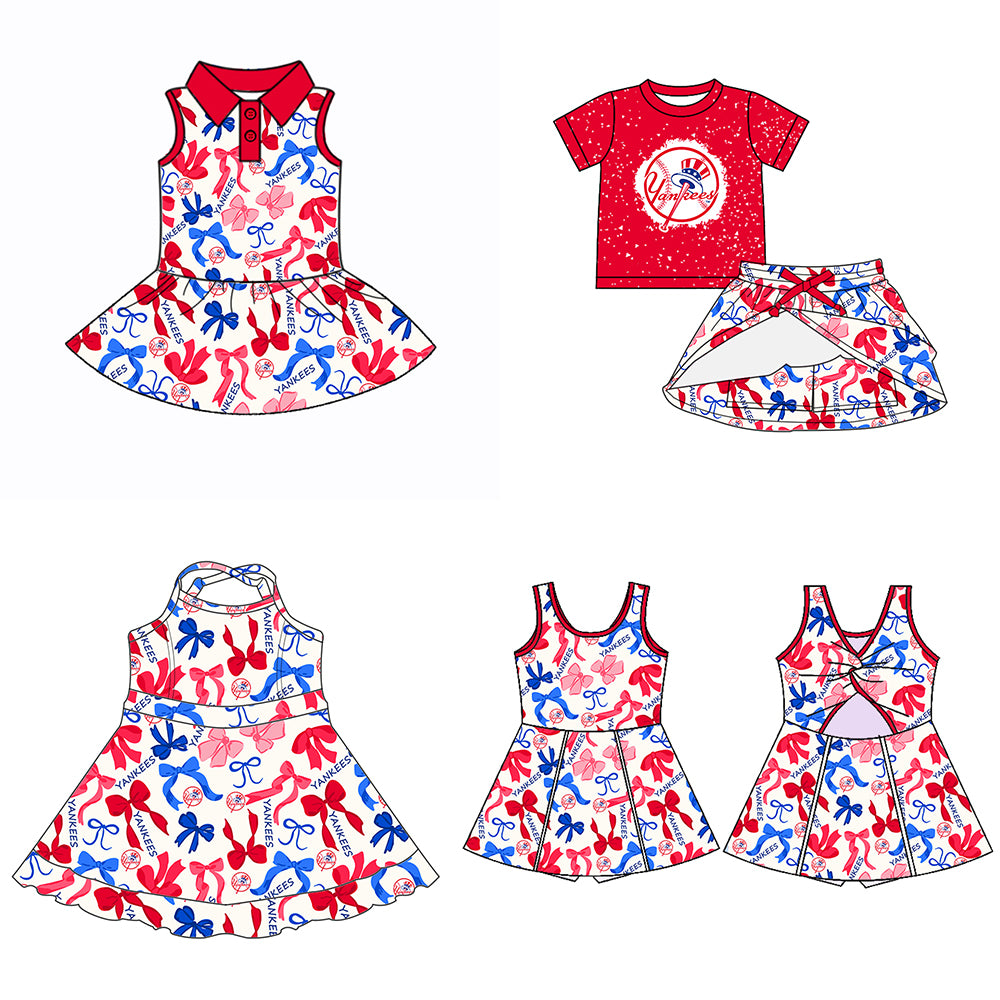 Custom moq 5 mix sizes summer teams baby girls clothes team red short sleeve skirts shorts sets dress 1 and dress 2 and dress 3 and dress 4-25.5.16