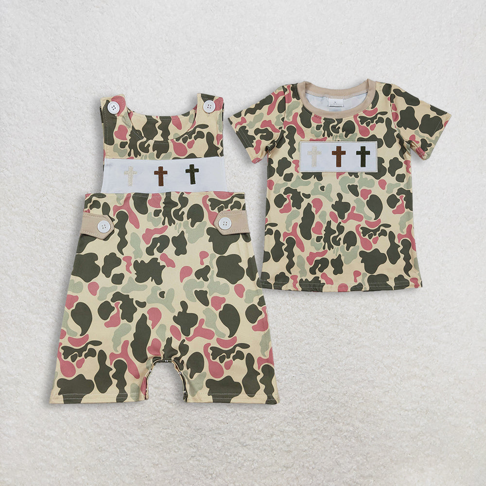 RTS NO MOQ Sibling Baby boy clothes embroidery easter short-sleeved rompers and top