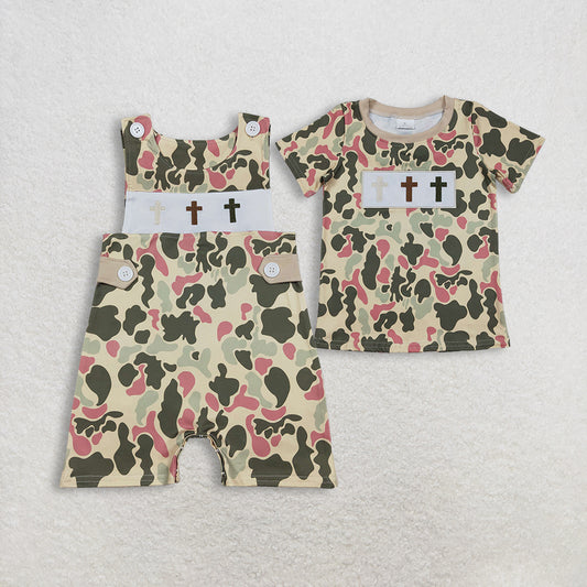 RTS NO MOQ Sibling Baby boy clothes embroidery easter short-sleeved rompers and top