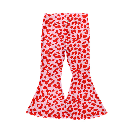 9.25 custom each style moq 5eta 4-6week baby girls clothes leopard bell bottom pant jeans pant