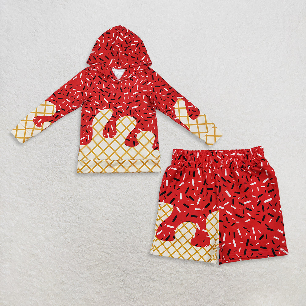 RTS NO MOQ Sibling baby boys clothes ice cream red long sleeve top and shorts and sets and dress