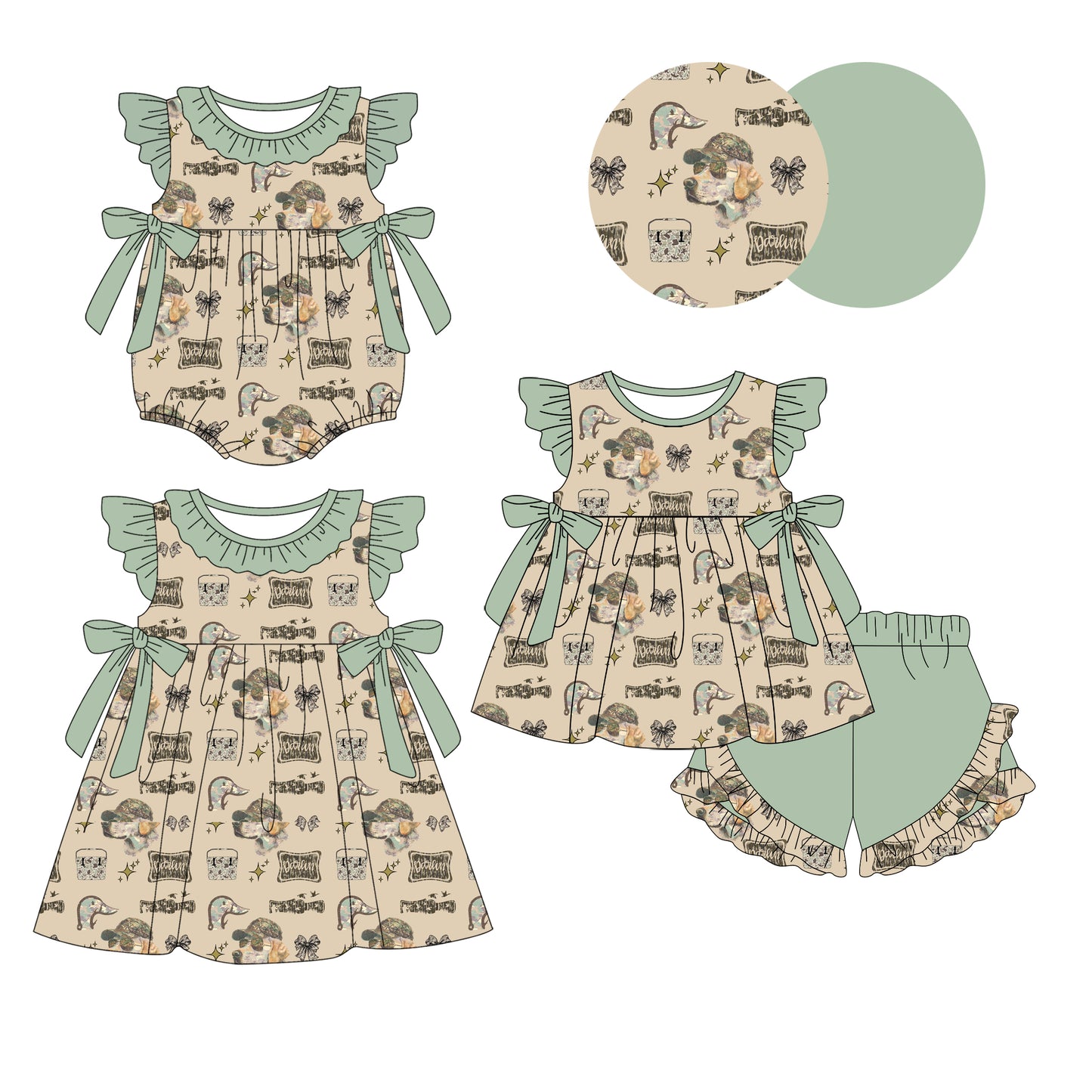 26.1.6 custom each style moq 5 eta 6-8week Sibling Sister duck bow baby short sleeve shorts sets and romper and dress match design