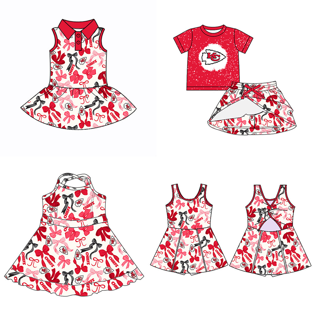 Custom moq 5 mix sizes summer teams baby girls clothes team red short sleeve skirts shorts sets dress 1 and dress 2 and dress 3 and dress 4-25.5.15