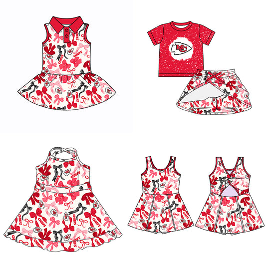Custom moq 5 mix sizes summer teams baby girls clothes team red short sleeve skirts shorts sets dress 1 and dress 2 and dress 3 and dress 4-25.5.15