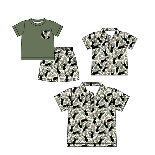25.12.1 custom each style moq 5 eta 6-8week Sibling Sister camouflage short sleeve shorts sets and kids top and adult top match design