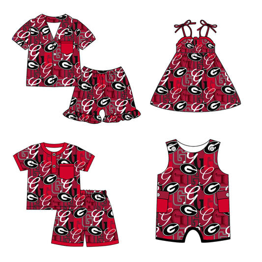 Custom summer teams baby girls clothes team brick red sets dress romper-25.5.6