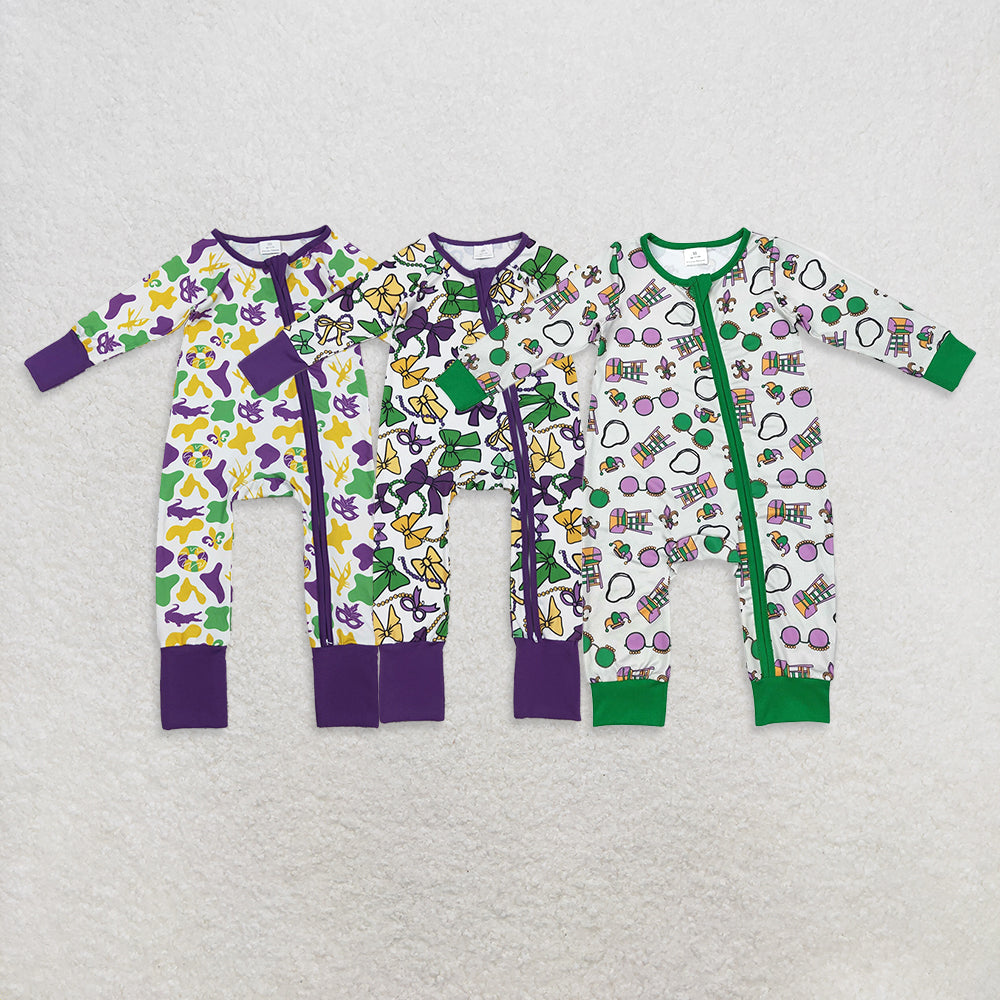 RTS NO MOQ Sibling Baby boy clothes mardi gras long sleeve Rompers Mixed Sizes