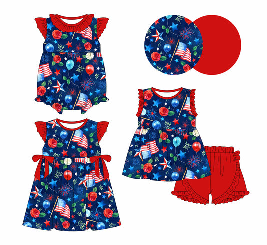 12.31 custom each style moq 5eta 4-6week Sibling Sistes baby girl short sleeve shorts sets and dress and rompers match family design