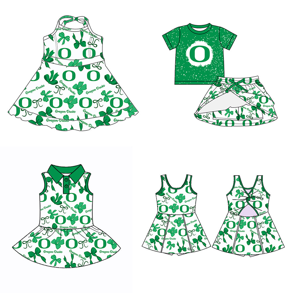 Custom moq 5 mix sizes summer teams baby girls clothes team green short sleeve skirts shorts sets dress 1 and dress 2 and dress 3 and dress 4-25.5.24