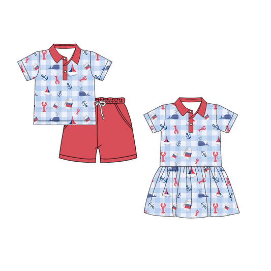 25.12.3 custom each style moq 5 eta 6-8week Sibling Sister lobster baby short sleeve shorts sets and dress match design