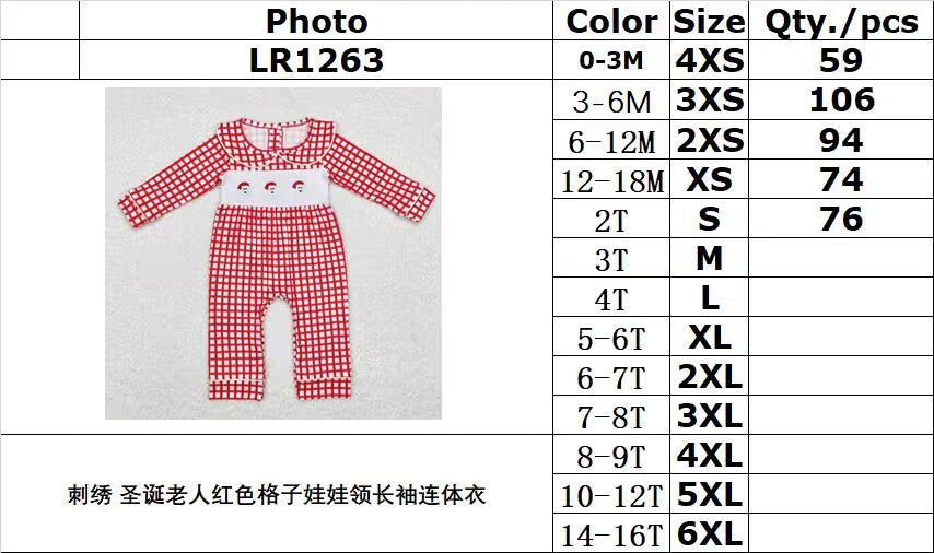 rts no moq LR1263 Embroidered Santa Claus red plaid doll collar long-sleeved jumpsuit